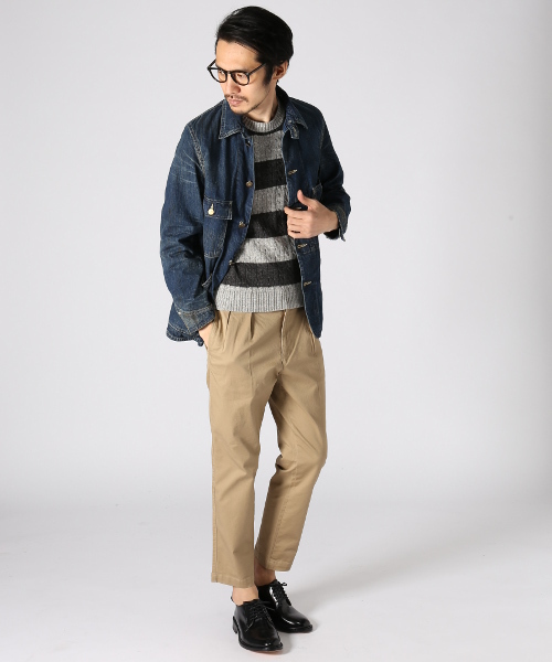 JOURNAL STANDARD（ジャーナルスタンダード）の「スラブコットンケーブルボーダークルーネックニット#（ニット/セーター・メンズ・アイボリー/グレー/ネイビー/ダークブルー・LARGE/MEDIUM）」の11枚目の写真