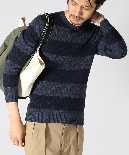 JOURNAL STANDARD（ジャーナルスタンダード）の「スラブコットンケーブルボーダークルーネックニット#（ニット/セーター・メンズ・アイボリー/グレー/ネイビー/ダークブルー・LARGE/MEDIUM）」の22枚目の写真