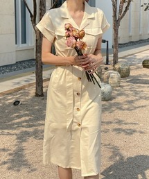 シングルブレストシャツワンピース