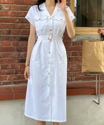 シングルブレストシャツワンピース