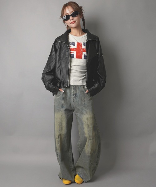 SPINNS(スピンズ)の「長袖ピタTシャツ/ユニオンジャック/ストリート女子(Tシャツ/カットソー・レディース・グレー/ネイビー/ブラック・ONESIZE)」の5枚目の写真