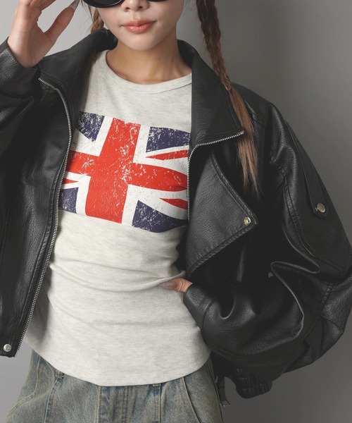 SPINNS(スピンズ)の「長袖ピタTシャツ/ユニオンジャック/ストリート女子(Tシャツ/カットソー・レディース・グレー/ネイビー/ブラック・ONESIZE)」の12枚目の写真