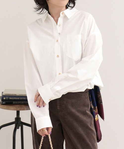 fredy emue(フレディエミュ)の「汗染み軽減加工シャツブルゾン(シャツ/ブラウス・レディース・オフホワイト/ブラウン/ブラウン系その他/ブルー系その他・38)」の1枚目の写真