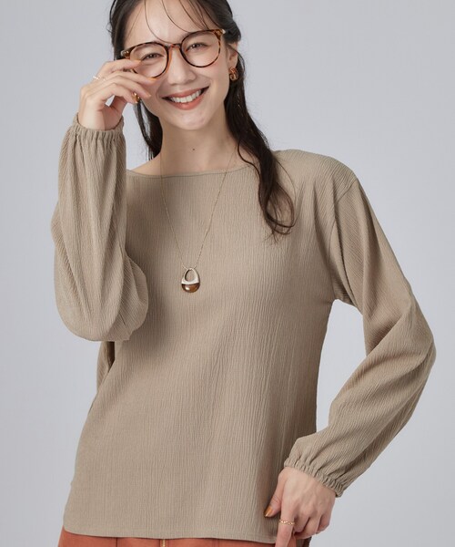 SHOO・LA・RUE(シューラルー)の「【洗濯機可/S-LL】ブラウス見え叶う。カット楊柳アソートトップス(Tシャツ/カットソー・レディース・ベビーピンク/ブラウン系/ブラック/ブラック系1・04/03/02/01)」の3枚目の写真