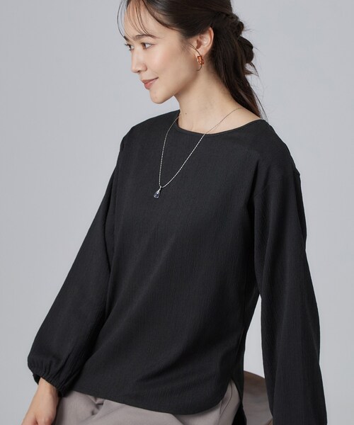 SHOO・LA・RUE(シューラルー)の「【洗濯機可/S-LL】ブラウス見え叶う。カット楊柳アソートトップス(Tシャツ/カットソー・レディース・ベビーピンク/ブラウン系/ブラック/ブラック系1・04/03/02/01)」の1枚目の写真