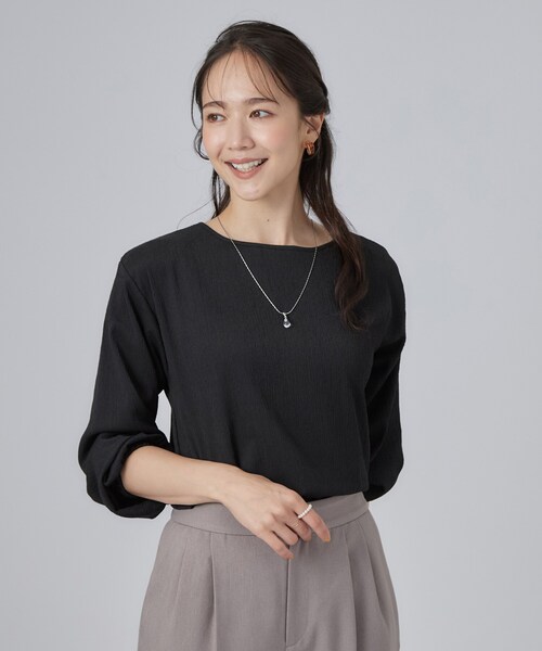 SHOO・LA・RUE(シューラルー)の「【洗濯機可/S-LL】ブラウス見え叶う。カット楊柳アソートトップス(Tシャツ/カットソー・レディース・ベビーピンク/ブラウン系/ブラック/ブラック系1・04/03/02/01)」の11枚目の写真