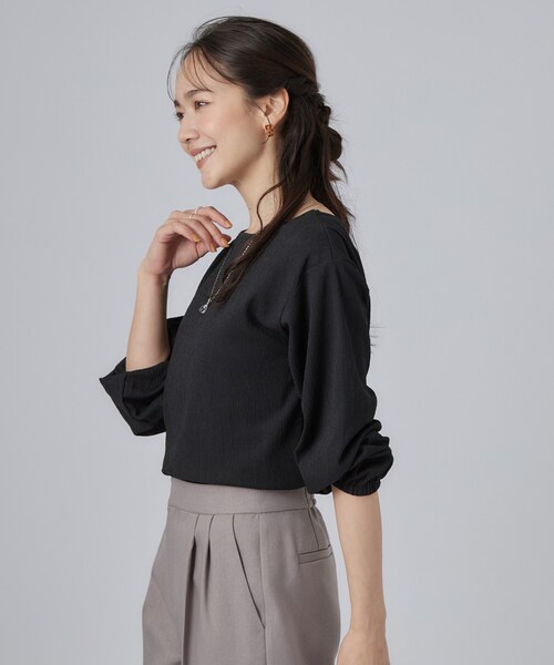 SHOO・LA・RUE(シューラルー)の「【洗濯機可/S-LL】ブラウス見え叶う。カット楊柳アソートトップス(Tシャツ/カットソー・レディース・ベビーピンク/ブラウン系/ブラック/ブラック系1・04/03/02/01)」の12枚目の写真