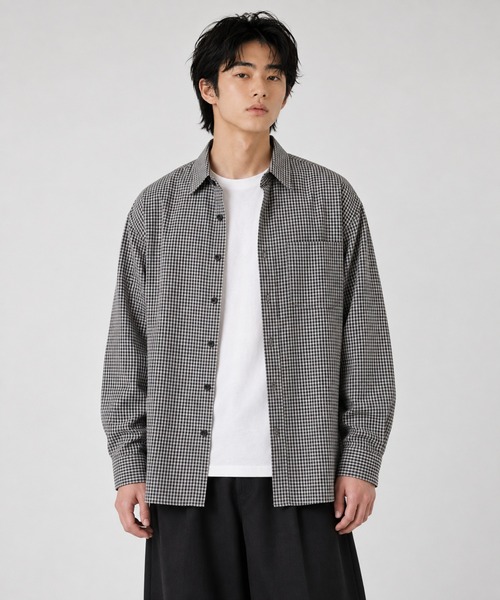 FILLIP J(フィリップジェー)の「セミオーバーサイズシャツ(Tシャツ/カットソー・メンズ・グレイッシュベージュ/ネイビー/ピンク/ブルー系その他/ダークブルー/ブルー/モカ/レッド系/ネイビー系/スカイブルー系/ダークブラウン/ベージュ/ホワイト/ブラック系1/ブラック系/ネイビー×ホワイト/ライトベージュ/ダークネイビー/ダークベージュ/チャコール/レンガ/グレイッシュブルー・LARGE/MEDIUM/X-LARGE)」の4枚目の写真