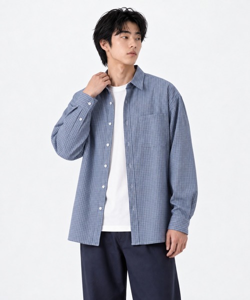 FILLIP J(フィリップジェー)の「セミオーバーサイズシャツ(Tシャツ/カットソー・メンズ・グレイッシュベージュ/ネイビー/ピンク/ブルー系その他/ダークブルー/ブルー/モカ/レッド系/ネイビー系/スカイブルー系/ダークブラウン/ベージュ/ホワイト/ブラック系1/ブラック系/ネイビー×ホワイト/ライトベージュ/ダークネイビー/ダークベージュ/チャコール/レンガ/グレイッシュブルー・LARGE/MEDIUM/X-LARGE)」の15枚目の写真
