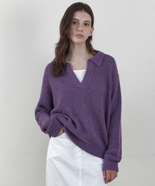 WEDNESDAYOASISFORWOMEN（ウェンズデー オアシス フォー ウーマン）の「[MUSINSA EDITION X ジットゥニ] ヘアリー襟ウールブレンドニット_4COLOR（ニット/セーター・レディース・ベージュ/クリーム/ライトパープル/チャコール・OS）」の6枚目の写真