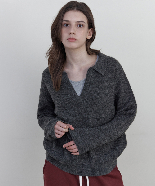 WEDNESDAYOASISFORWOMEN（ウェンズデー オアシス フォー ウーマン）の「[MUSINSA EDITION X ジットゥニ] ヘアリー襟ウールブレンドニット_4COLOR（ニット/セーター・レディース・ベージュ/クリーム/ライトパープル/チャコール・OS）」の8枚目の写真