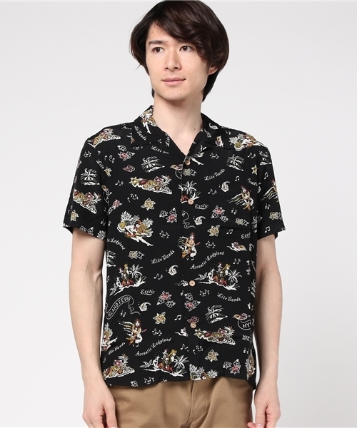 ヒステリックグラマー×ヴァンピレラ 総柄 ブラック アロハ 半袖シャツ L NEWS｜HYSTERIC GLAMOUR