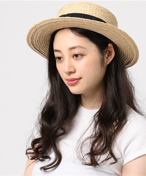 AZUL by moussy（アズールバイマウジー）の「ラフィアカンカン帽（ハット・レディース・ベージュ/ブラック・FREE）」の2枚目の写真