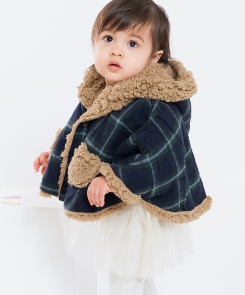 SHIPS KIDS:チェック×ボア リバーシブル マント シップス（SHIPS）⁄SHIPS KIDS:チェック×ボア リバーシブル マント