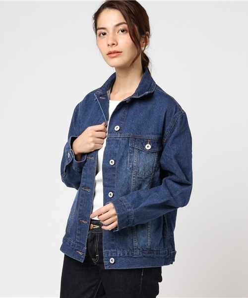 VENCEEXCHANGE（ヴァンスエクスチェンジ）の「10オンスゆるGジャン       （デニムジャケット・レディース・ブラック/ブルー・MEDIUM）」の2枚目の写真
