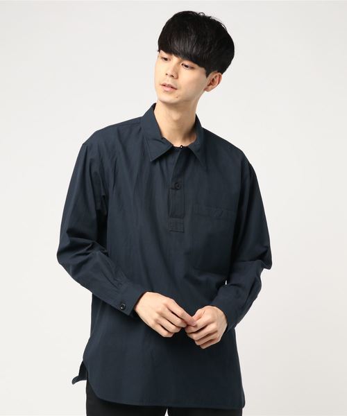 MHL.（エムエイチエル）の「VINTAGE COTTON TWILL（シャツ/ブラウス・メンズ・ベージュ/ネイビー・MEDIUM/SMALL/LARGE）」の2枚目の写真