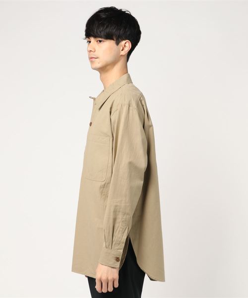 MHL.（エムエイチエル）の「VINTAGE COTTON TWILL（シャツ/ブラウス・メンズ・ベージュ/ネイビー・MEDIUM/SMALL/LARGE）」の3枚目の写真