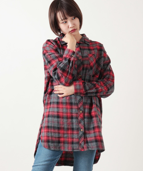 セール Power To The People 綾織チェックロングテールネルシャツワンピース シャツ ブラウス Power To The People パワートゥーザピープル のファッション通販 Zozotown