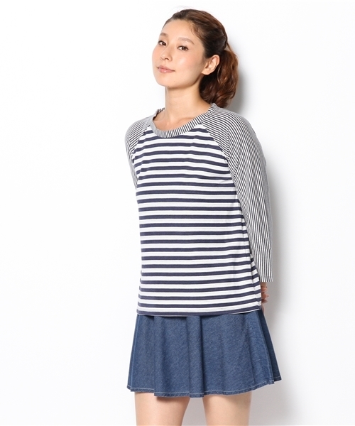 CIAOPANIC（チャオパニック）の「【Ciaopanic】接結ボーダー切替7分T（Tシャツ/カットソー・レディース・グレー/ネイビー・FREE）」の10枚目の写真