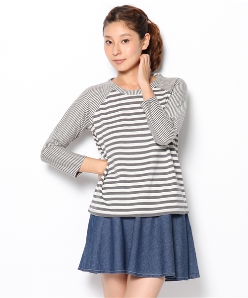 CIAOPANIC（チャオパニック）の「【Ciaopanic】接結ボーダー切替7分T（Tシャツ/カットソー・レディース・グレー/ネイビー・FREE）」の7枚目の写真