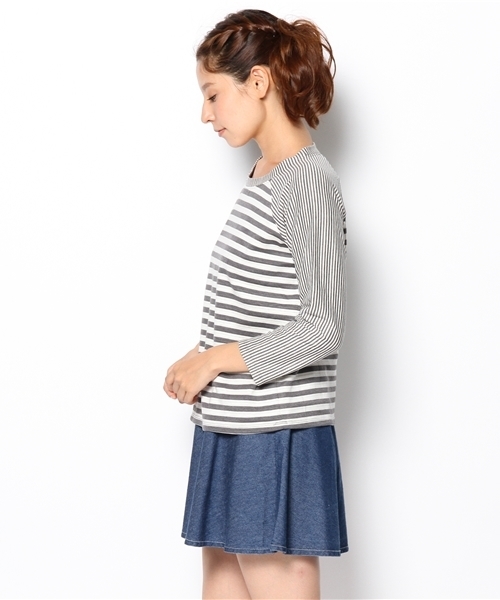 CIAOPANIC（チャオパニック）の「【Ciaopanic】接結ボーダー切替7分T（Tシャツ/カットソー・レディース・グレー/ネイビー・FREE）」の8枚目の写真