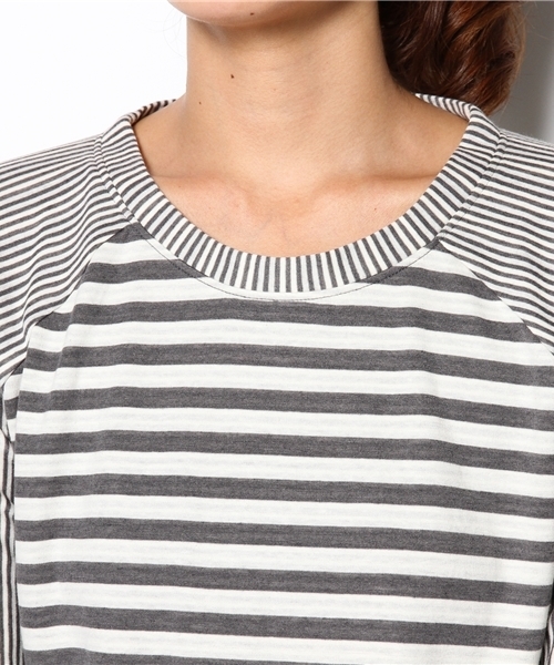 CIAOPANIC（チャオパニック）の「【Ciaopanic】接結ボーダー切替7分T（Tシャツ/カットソー・レディース・グレー/ネイビー・FREE）」の5枚目の写真