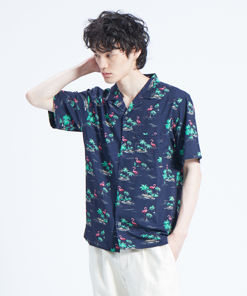 ABAHOUSE GRAY(アバハウスグレイ)の「【展開店舗限定】フラミンゴ柄 オープンカラー 半袖シャツ(シャツ/ブラウス・メンズ・ホワイト/ベージュ/ネイビー・46/48/50)」の3枚目の写真