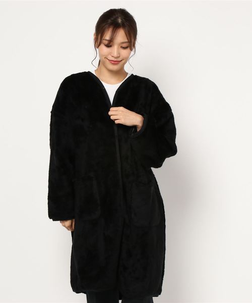 mizuiroind（ミズイロインド）の「ボアVネックジャケット（ノーカラー