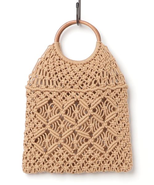 Cheek（チーク）の「ウッドハンドル編み込みBAG（ハンドバッグ・レディース・ホワイト/ベージュ・MEDIUM）」の2枚目の写真