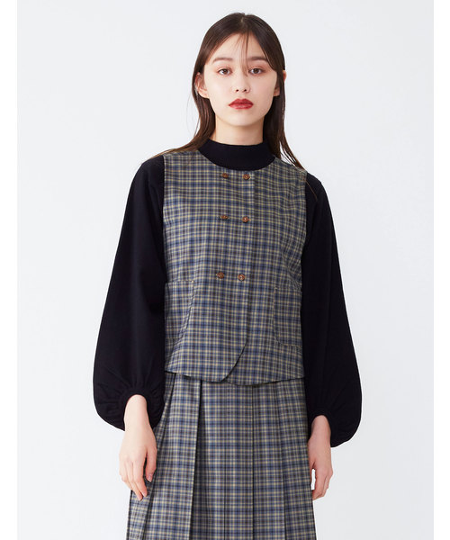 POU DOU DOU（プードゥドゥ）の「エステルレーヨンダブル釦ベスト（ベスト・レディース・レッド/キャメル/ブルー/ブラック・3）」の3枚目の写真