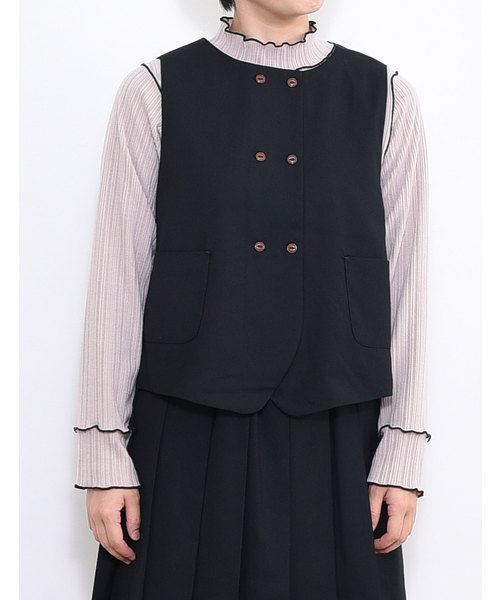 POU DOU DOU（プードゥドゥ）の「エステルレーヨンダブル釦ベスト（ベスト・レディース・レッド/キャメル/ブルー/ブラック・3）」の5枚目の写真