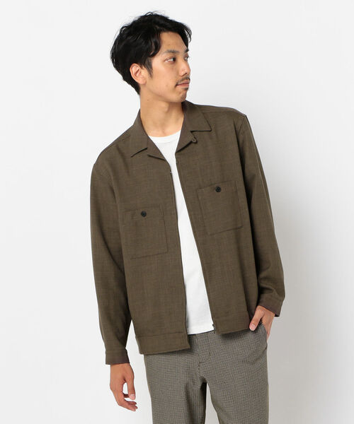 GLOSTER（グロスター）の「ZIPアップ オープンカラーシャツ（ブルゾン・メンズ・ネイビー/ブラウン/グレー・S/M/L/XL）」の2枚目の写真