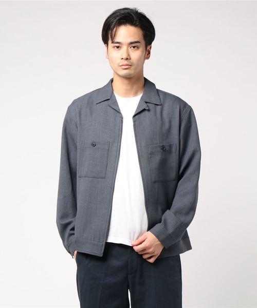 GLOSTER（グロスター）の「ZIPアップ オープンカラーシャツ（ブルゾン・メンズ・ネイビー/ブラウン/グレー・S/M/L/XL）」の16枚目の写真
