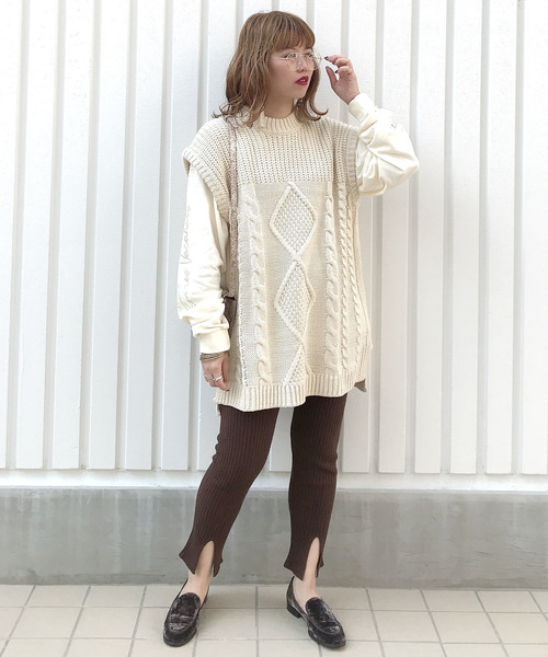 archives（アルシーヴ）の「前スリットリブ編みパンツ（その他パンツ・レディース・ベージュ/ブラウン/グレー・MEDIUM）」の11枚目の写真