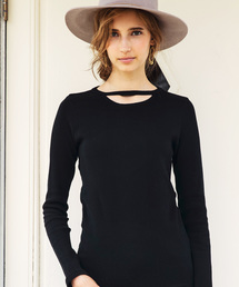 ALEXIA STAM | Cut Out Neck Waffle Top/カットアウトネックワッフルトップ(Tシャツ/カットソー)