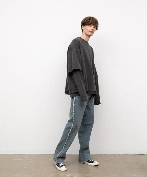 YARD PLUS(ヤードプリュス)の「YARD PLUS カットオフレイヤードロングTシャツ(Tシャツ/カットソー・メンズ・ブラック/ベージュ/グリーン・FREE)」の2枚目の写真