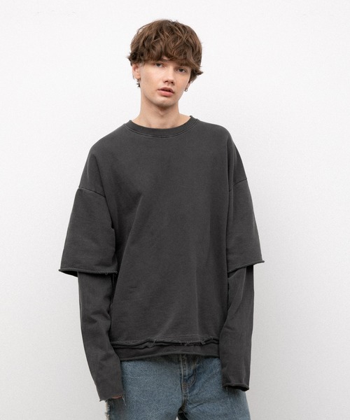 YARD PLUS(ヤードプリュス)の「YARD PLUS カットオフレイヤードロングTシャツ(Tシャツ/カットソー・メンズ・ブラック/ベージュ/グリーン・FREE)」の5枚目の写真
