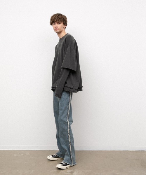 YARD PLUS(ヤードプリュス)の「YARD PLUS カットオフレイヤードロングTシャツ(Tシャツ/カットソー・メンズ・ブラック/ベージュ/グリーン・FREE)」の6枚目の写真