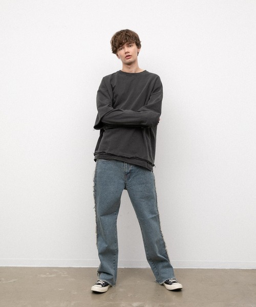 YARD PLUS(ヤードプリュス)の「YARD PLUS カットオフレイヤードロングTシャツ(Tシャツ/カットソー・メンズ・ブラック/ベージュ/グリーン・FREE)」の7枚目の写真