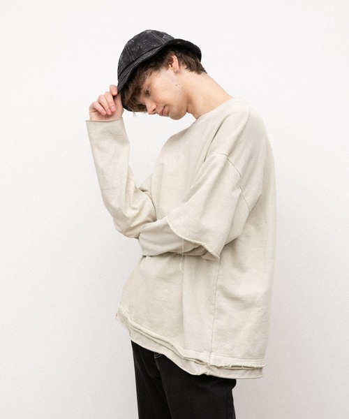 YARD PLUS(ヤードプリュス)の「YARD PLUS カットオフレイヤードロングTシャツ(Tシャツ/カットソー・メンズ・ブラック/ベージュ/グリーン・FREE)」の8枚目の写真