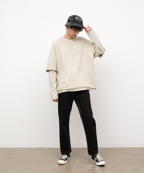 YARD PLUS(ヤードプリュス)の「YARD PLUS カットオフレイヤードロングTシャツ(Tシャツ/カットソー・メンズ・ブラック/ベージュ/グリーン・FREE)」の12枚目の写真