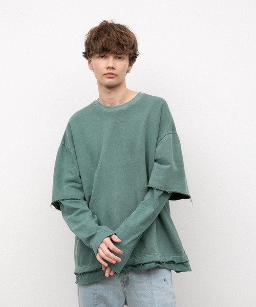 YARD PLUS(ヤードプリュス)の「YARD PLUS カットオフレイヤードロングTシャツ(Tシャツ/カットソー・メンズ・ブラック/ベージュ/グリーン・FREE)」の14枚目の写真