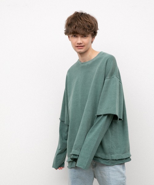 YARD PLUS(ヤードプリュス)の「YARD PLUS カットオフレイヤードロングTシャツ(Tシャツ/カットソー・メンズ・ブラック/ベージュ/グリーン・FREE)」の15枚目の写真