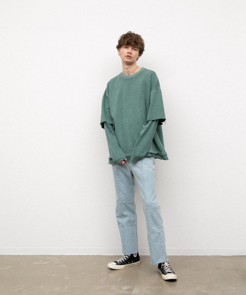 YARD PLUS(ヤードプリュス)の「YARD PLUS カットオフレイヤードロングTシャツ(Tシャツ/カットソー・メンズ・ブラック/ベージュ/グリーン・FREE)」の16枚目の写真