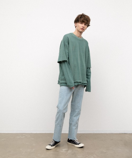 YARD PLUS(ヤードプリュス)の「YARD PLUS カットオフレイヤードロングTシャツ(Tシャツ/カットソー・メンズ・ブラック/ベージュ/グリーン・FREE)」の18枚目の写真