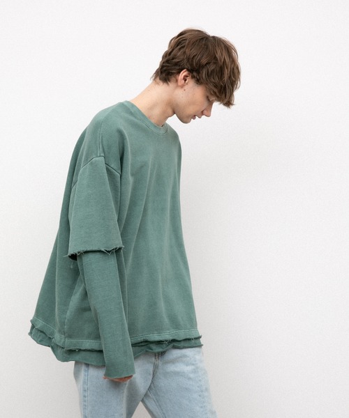 YARD PLUS(ヤードプリュス)の「YARD PLUS カットオフレイヤードロングTシャツ(Tシャツ/カットソー・メンズ・ブラック/ベージュ/グリーン・FREE)」の19枚目の写真