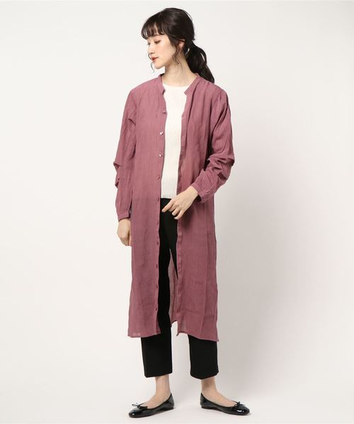 KOBE LETTUCE（コウベレタス）の「タック袖楊柳シアーロングシャツ（シャツワンピース・レディース・ピンク系その他/ライトグレー/ベージュ系その他・FREE）」の4枚目の写真