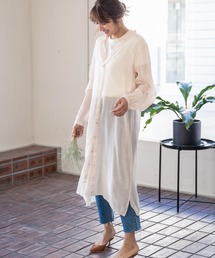 KOBE LETTUCE | タック袖楊柳シアーロングシャツ(シャツワンピース)