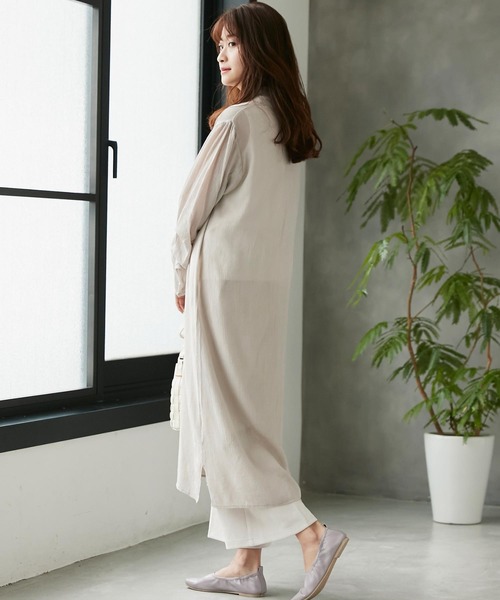 KOBE LETTUCE（コウベレタス）の「タック袖楊柳シアーロングシャツ（シャツワンピース・レディース・ピンク系その他/ライトグレー/ベージュ系その他・FREE）」の11枚目の写真