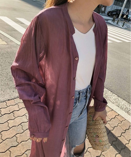 KOBE LETTUCE（コウベレタス）の「タック袖楊柳シアーロングシャツ（シャツワンピース・レディース・ピンク系その他/ライトグレー/ベージュ系その他・FREE）」の10枚目の写真